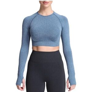 Aoxjox Seamless Blue Heathered Crop Tops Cropped T Shirt Top